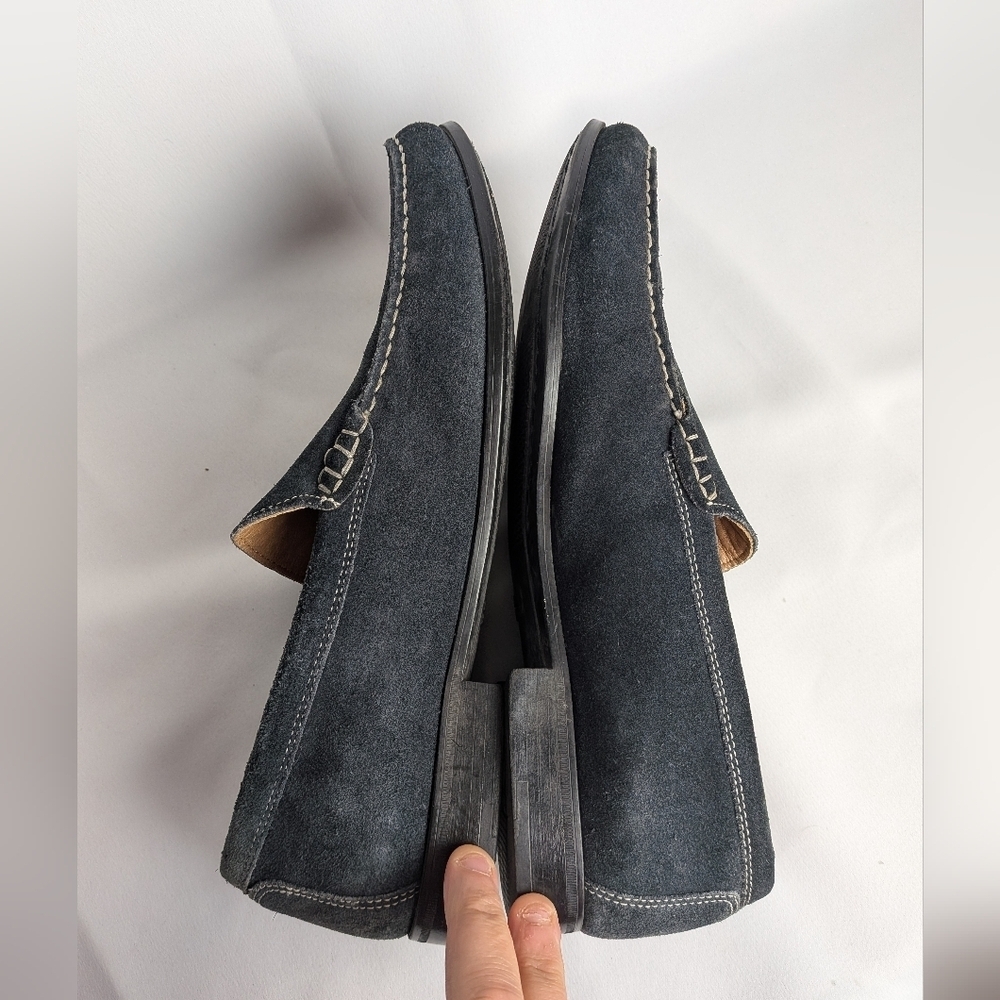 JOHNTSON & MURPHY Suede Blue Leather Loafer Flat Men Shoes Size 9 Slip On - Picture 7 of 10